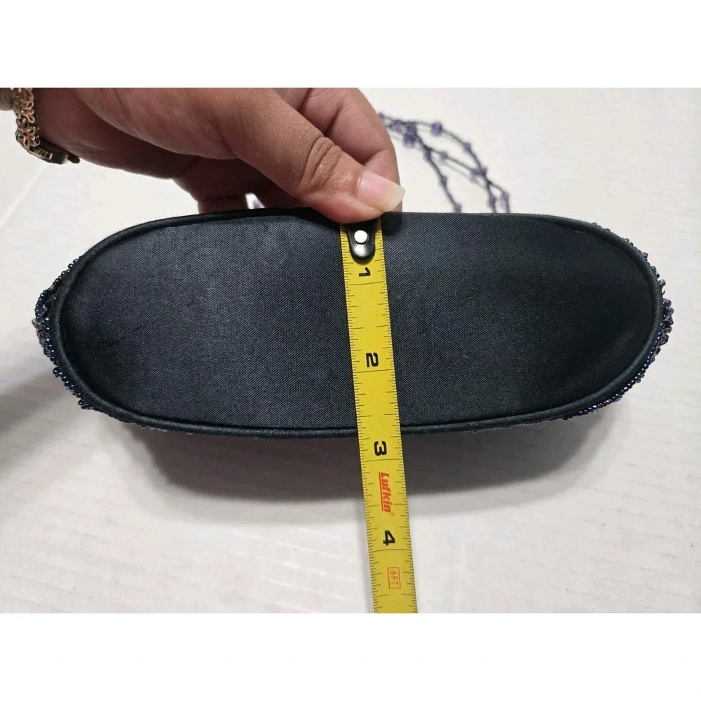 HANDCRAFTED BLUE PLEATED‎ BAG w/ BEAD DECORATION AND BEAD HANDLE EVENING HANDBAG